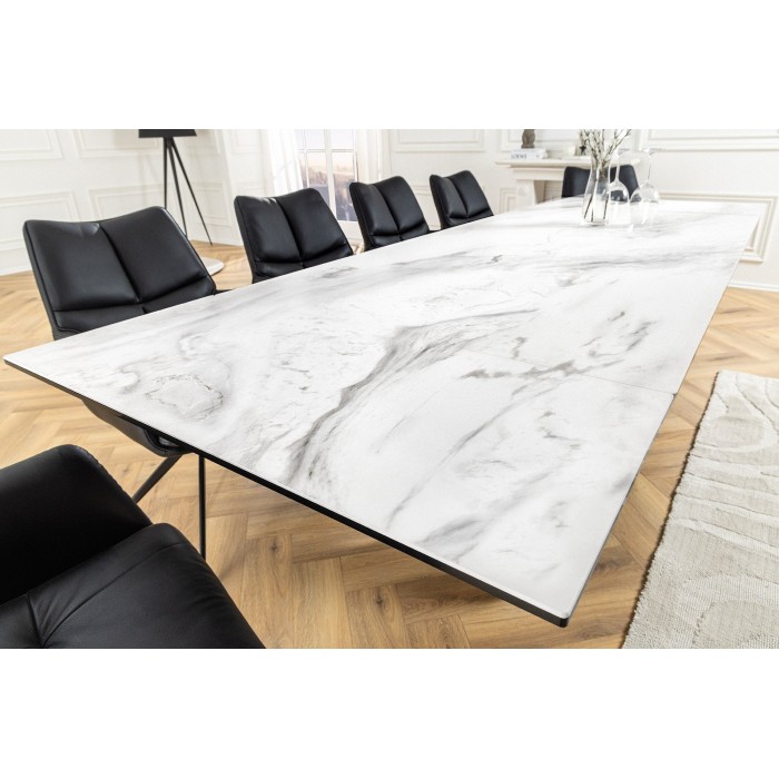 Table ZAREL – Extensible 180 à 260 cm – Céramique et verre trempé – Effet marbre blanc – Style contemporain