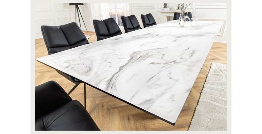 Table ZAREL – Extensible 180 à 260 cm – Céramique et verre trempé – Effet marbre blanc – Style contemporain