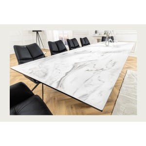 Table ZAREL – Extensible 180 à 260 cm – Céramique et verre trempé – Effet marbre blanc – Style contemporain