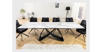 Table ZAREL – Extensible 180 à 260 cm – Céramique et verre trempé – Effet marbre blanc – Style contemporain