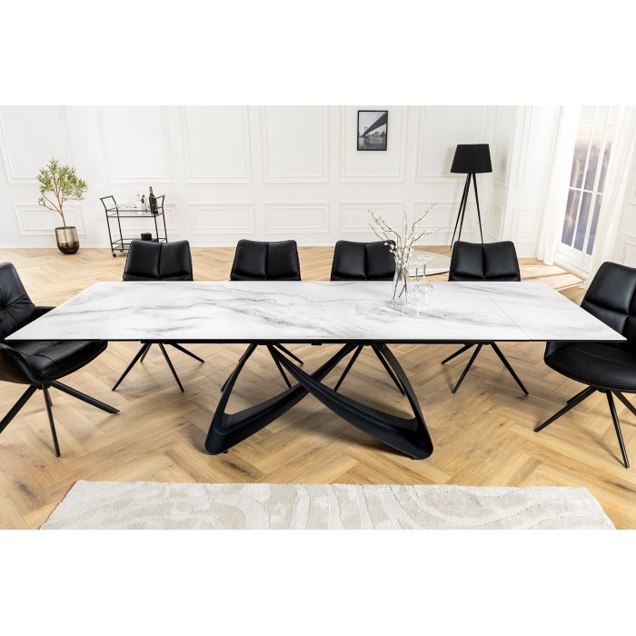 Table ZAREL – Extensible 180 à 260 cm – Céramique et verre trempé – Effet marbre blanc – Style contemporain