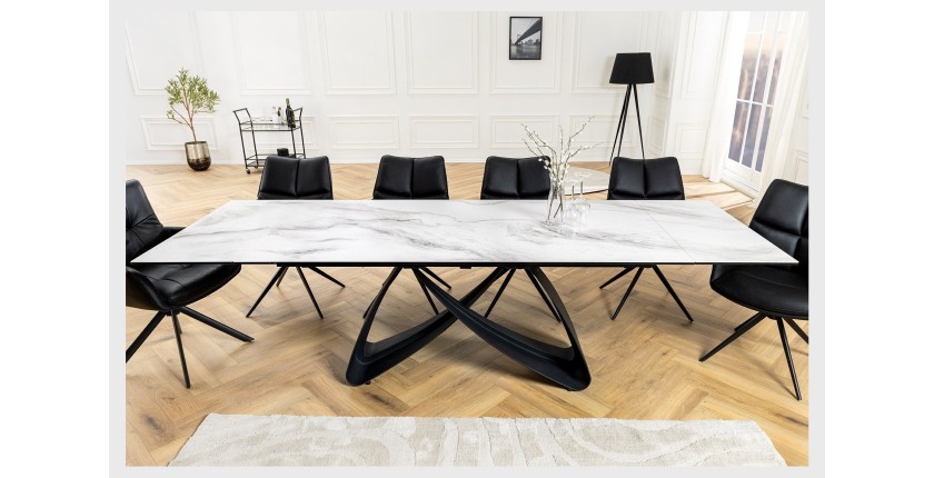 Table ZAREL – Extensible 180 à 260 cm – Céramique et verre trempé – Effet marbre blanc – Style contemporain