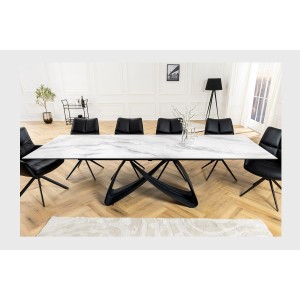 Table ZAREL – Extensible 180 à 260 cm – Céramique et verre trempé – Effet marbre blanc – Style contemporain