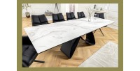 Table ZAREL – Extensible 180 à 260 cm – Céramique et verre trempé – Effet marbre blanc – Style contemporain