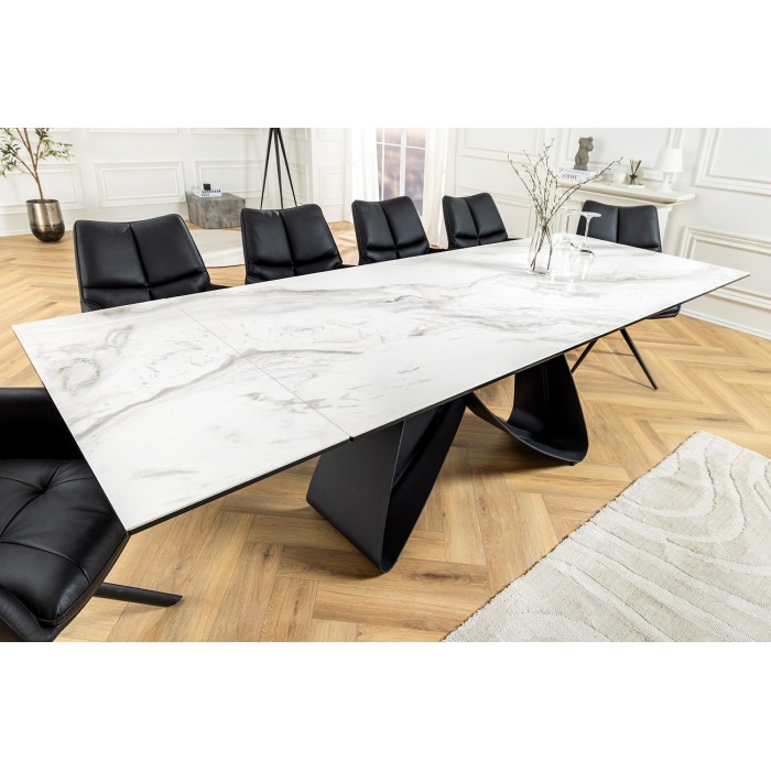 Table ZAREL – Extensible 180 à 260 cm – Céramique et verre trempé – Effet marbre blanc – Style contemporain