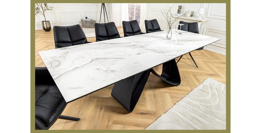 Table ZAREL – Extensible 180 à 260 cm – Céramique et verre trempé – Effet marbre blanc – Style contemporain