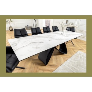 Table ZAREL – Extensible 180 à 260 cm – Céramique et verre trempé – Effet marbre blanc – Style contemporain