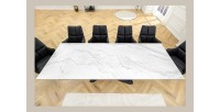Table ZAREL – Extensible 180 à 260 cm – Céramique et verre trempé – Effet marbre blanc – Style contemporain