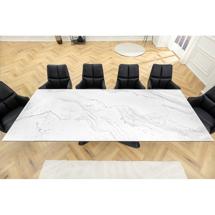 Table ZAREL – Extensible 180 à 260 cm – Céramique et verre trempé – Effet marbre blanc – Style contemporain