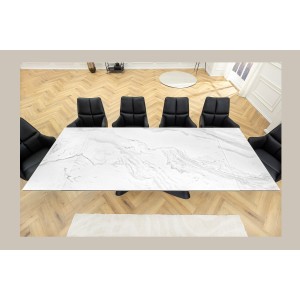 Table ZAREL – Extensible 180 à 260 cm – Céramique et verre trempé – Effet marbre blanc – Style contemporain