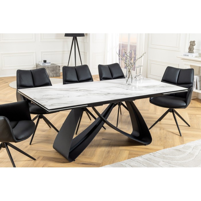 Table ZAREL – Extensible 180 à 260 cm – Céramique et verre trempé – Effet marbre blanc – Style contemporain
