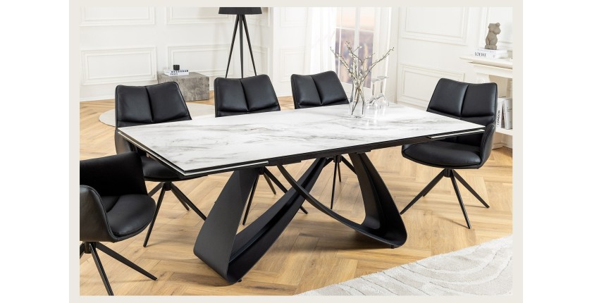 Table ZAREL – Extensible 180 à 260 cm – Céramique et verre trempé – Effet marbre blanc – Style contemporain