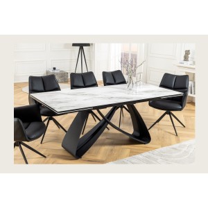 Table ZAREL – Extensible 180 à 260 cm – Céramique et verre trempé – Effet marbre blanc – Style contemporain