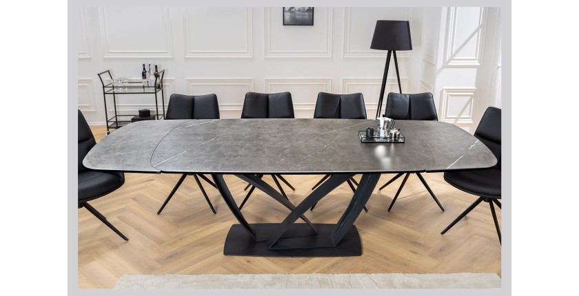 Table AZURA – Extensible 180 à 260 cm – Rectangulaire – Effet marbre gris graphite – Design contemporain