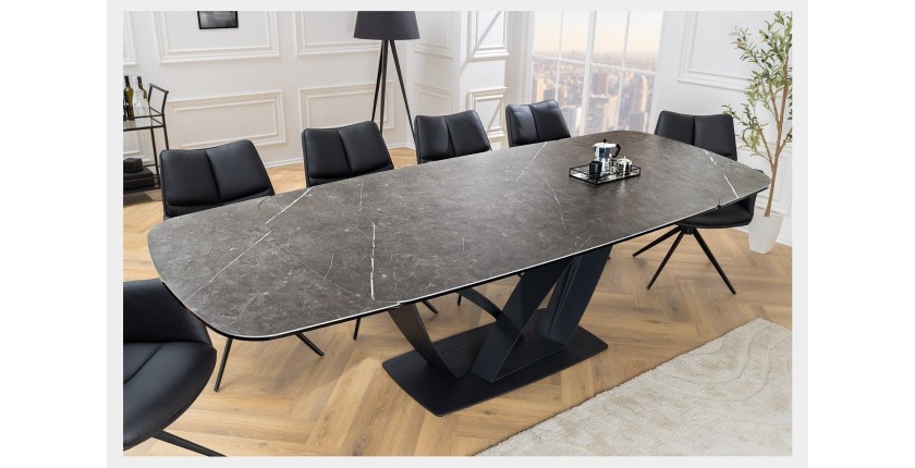 Table AZURA – Extensible 180 à 260 cm – Rectangulaire – Effet marbre gris graphite – Design contemporain