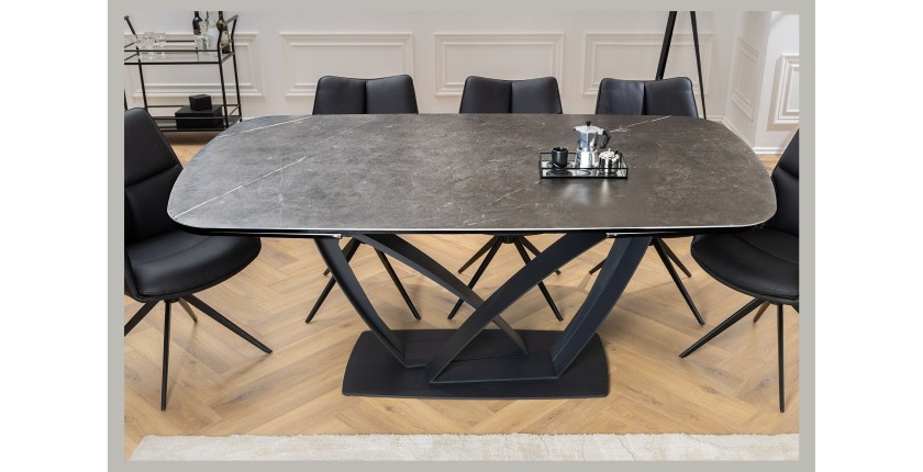 Table AZURA – Extensible 180 à 260 cm – Rectangulaire – Effet marbre gris graphite – Design contemporain
