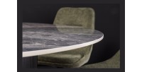 Table de salle à manger LUMEA – Ronde 120 cm – Effet marbre gris foncé – Pied central large – Style contemporain