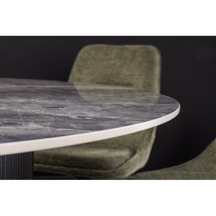 Table de salle à manger LUMEA – Ronde 120 cm – Effet marbre gris foncé – Pied central large – Style contemporain
