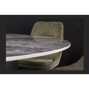 Table de salle à manger LUMEA – Ronde 120 cm – Effet marbre gris foncé – Pied central large – Style contemporain