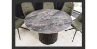 Table de salle à manger LUMEA – Ronde 120 cm – Effet marbre gris foncé – Pied central large – Style contemporain
