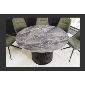 Table de salle à manger LUMEA – Ronde 120 cm – Effet marbre gris foncé – Pied central large – Style contemporain