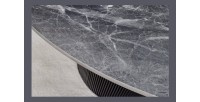 Table de salle à manger LUMEA – Ronde 120 cm – Effet marbre gris foncé – Pied central large – Style contemporain
