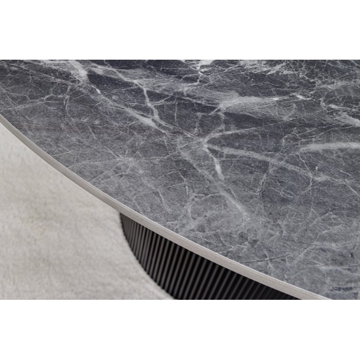 Table de salle à manger LUMEA – Ronde 120 cm – Effet marbre gris foncé – Pied central large – Style contemporain