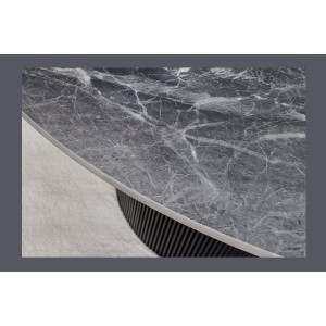Table de salle à manger LUMEA – Ronde 120 cm – Effet marbre gris foncé – Pied central large – Style contemporain