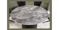 Table de salle à manger LUMEA – Ronde 120 cm – Effet marbre gris foncé – Pied central large – Style contemporain