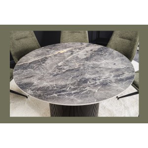 Table de salle à manger LUMEA – Ronde 120 cm – Effet marbre gris foncé – Pied central large – Style contemporain