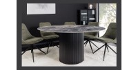 Table de salle à manger LUMEA – Ronde 120 cm – Effet marbre gris foncé – Pied central large – Style contemporain