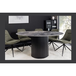 Table de salle à manger LUMEA – Ronde 120 cm – Effet marbre gris foncé – Pied central large – Style contemporain
