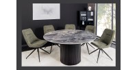 Table de salle à manger LUMEA – Ronde 120 cm – Effet marbre gris foncé – Pied central large – Style contemporain
