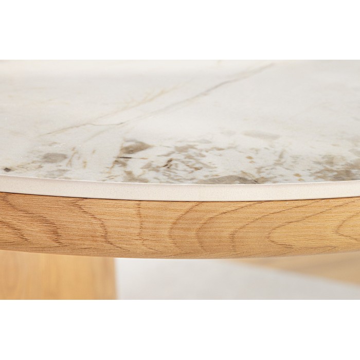 Table de salle à manger LUMEA – Ovale 200 cm – Effet marbre blanc – Pied large – Style contemporain
