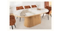 Table de salle à manger LUMEA – Ovale 200 cm – Effet marbre blanc – Pied large – Style contemporain