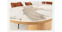 Table de salle à manger LUMEA – Ovale 200 cm – Effet marbre blanc – Pied large – Style contemporain