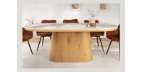 Table de salle à manger LUMEA – Ovale 200 cm – Effet marbre blanc – Pied large – Style contemporain