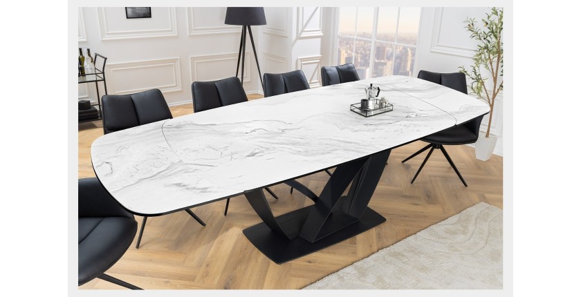 Table AZURA – Extensible 180 à 260 cm – Rectangulaire – Effet marbre blanc – Design contemporain