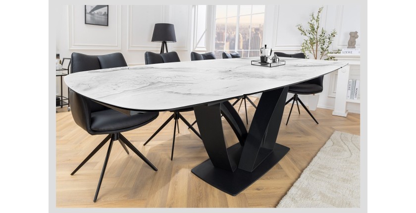 Table AZURA – Extensible 180 à 260 cm – Rectangulaire – Effet marbre blanc – Design contemporain