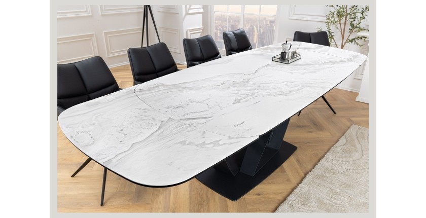Table AZURA – Extensible 180 à 260 cm – Rectangulaire – Effet marbre blanc – Design contemporain