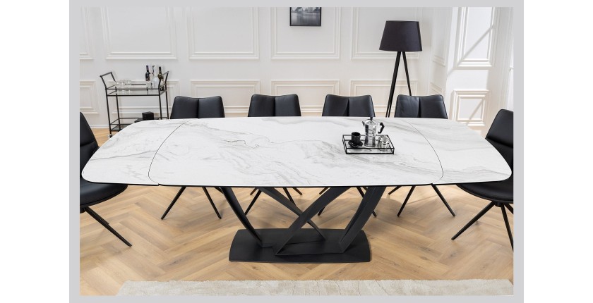 Table AZURA – Extensible 180 à 260 cm – Rectangulaire – Effet marbre blanc – Design contemporain