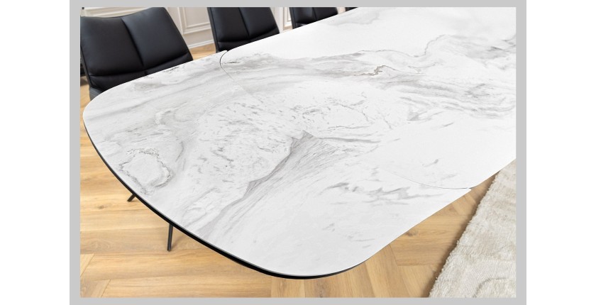 Table AZURA – Extensible 180 à 260 cm – Rectangulaire – Effet marbre blanc – Design contemporain