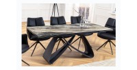 Table de salle à manger ZAREL – Extensible 180 à 260 cm – Céramique et verre trempé – Aspect marbre gris taupe