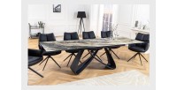 Table de salle à manger ZAREL – Extensible 180 à 260 cm – Céramique et verre trempé – Aspect marbre gris taupe