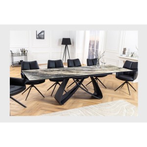 Table de salle à manger ZAREL – Extensible 180 à 260 cm – Céramique et verre trempé – Aspect marbre gris taupe