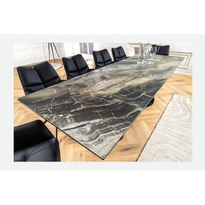 Table de salle à manger ZAREL – Extensible 180 à 260 cm – Céramique et verre trempé – Aspect marbre gris taupe