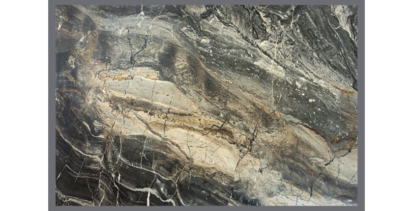 Table de salle à manger ZAREL – Extensible 180 à 260 cm – Céramique et verre trempé – Aspect marbre gris taupe