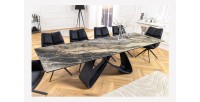 Table de salle à manger ZAREL – Extensible 180 à 260 cm – Céramique et verre trempé – Aspect marbre gris taupe