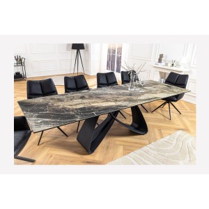 Table de salle à manger ZAREL – Extensible 180 à 260 cm – Céramique et verre trempé – Aspect marbre gris taupe