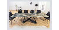 Table de salle à manger ZAREL – Extensible 180 à 260 cm – Céramique et verre trempé – Aspect marbre gris taupe